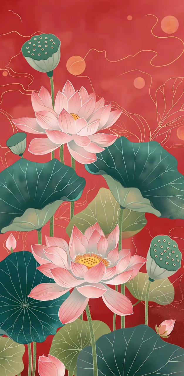 红色莲花手机壁纸,幸运莲花,花开富贵,福运相伴