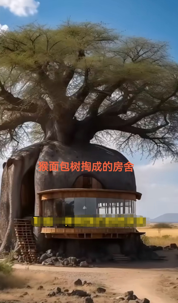 这种猴面包树不仅能吃能喝,还能住呢[嘻嘻]要是咱们能有一棵,房子都不