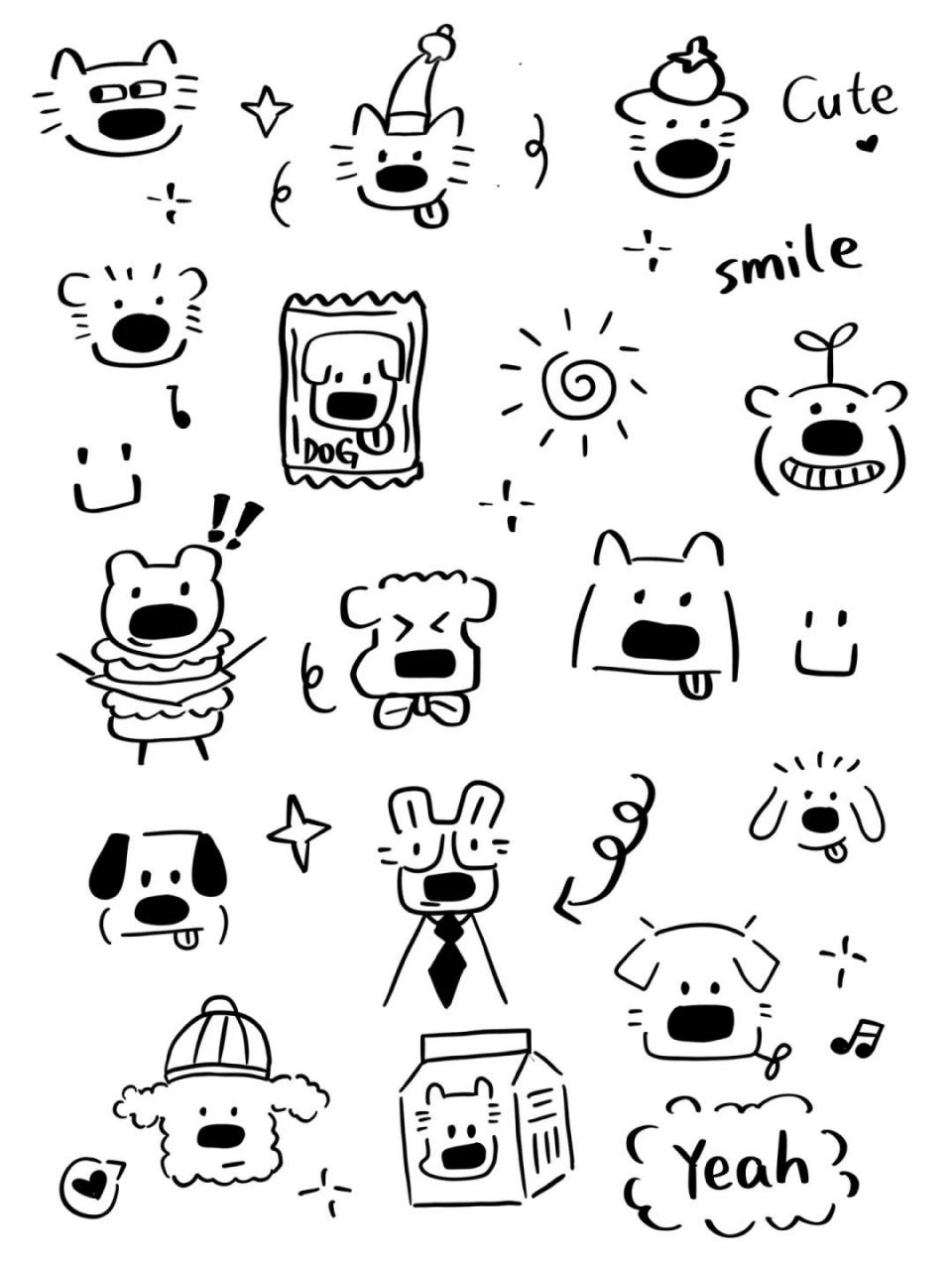 大鼻子狗涂鸦 狗狗涂鸦手帐素材简笔画临摹