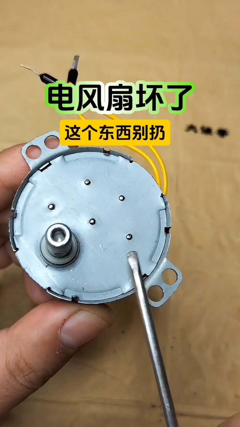 电风扇上的摇头电机,可以发电,接一个220伏灯泡试一下