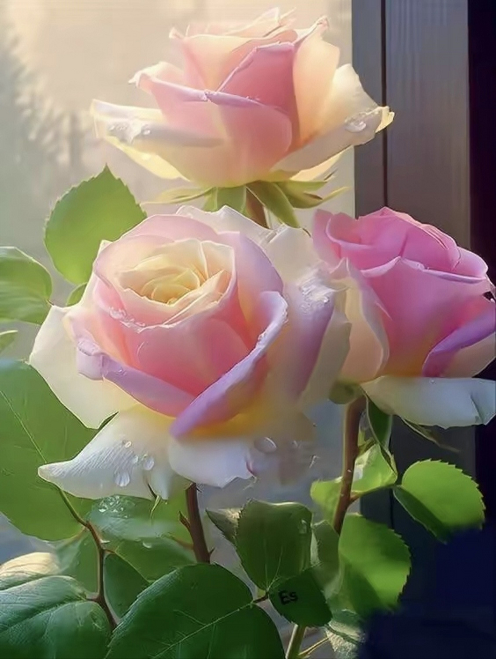 窗台上的玫瑰花,用最美的姿态诠释着生命的绚丽多彩.