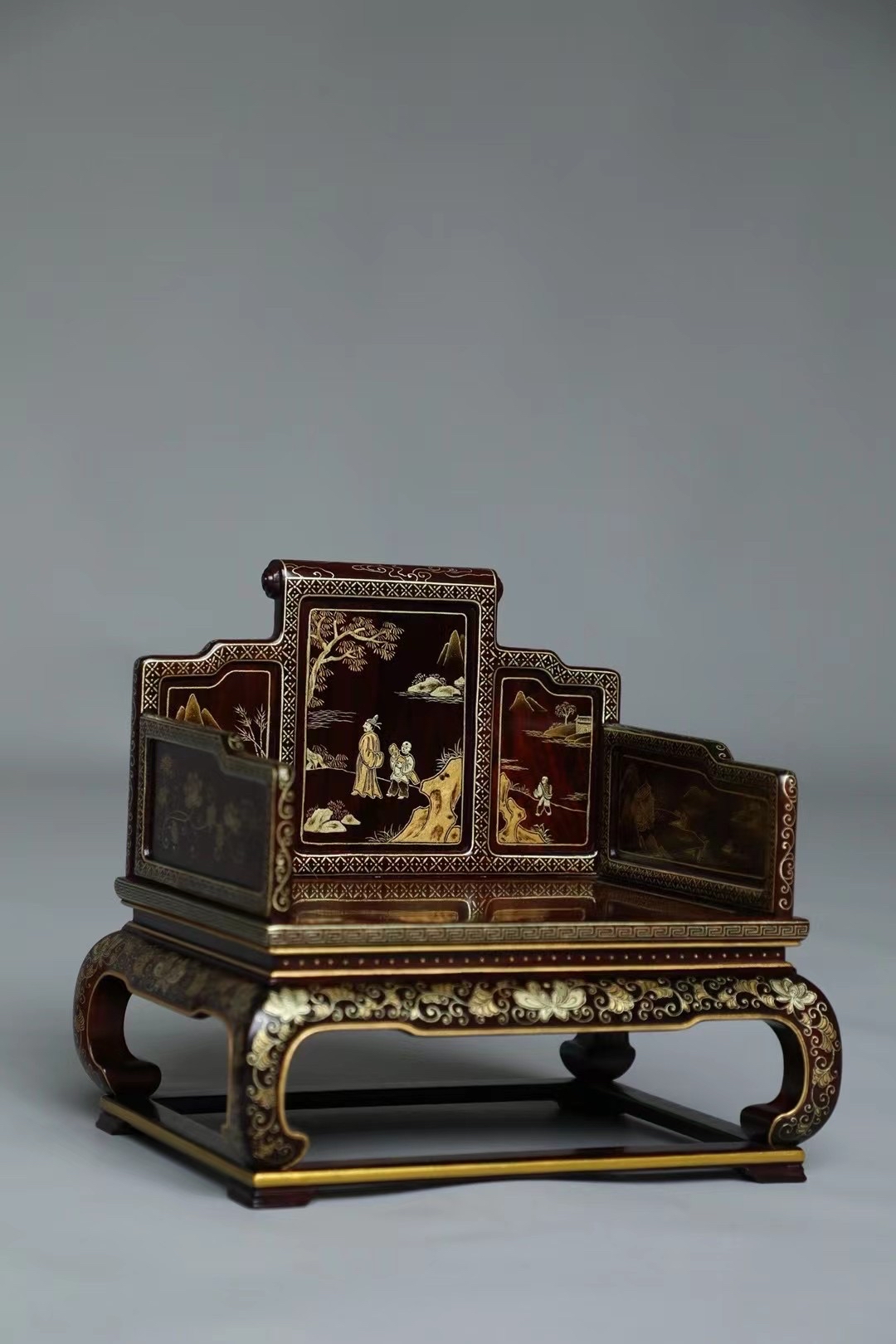 清中期宝座,紫檀描金