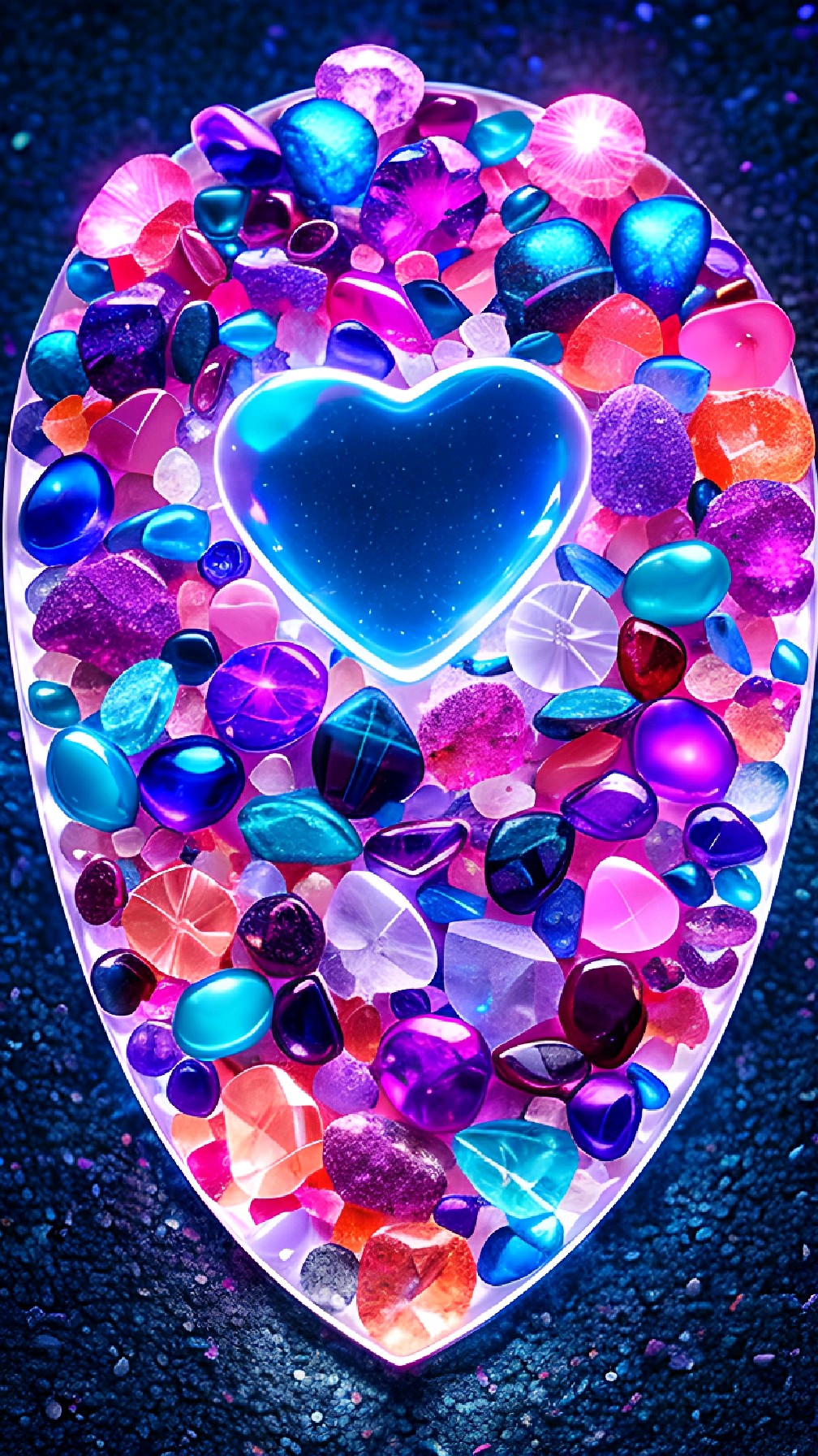 ai生成手机动态壁纸:五彩斑斓的鹅卵石上面有个爱心,想送给她