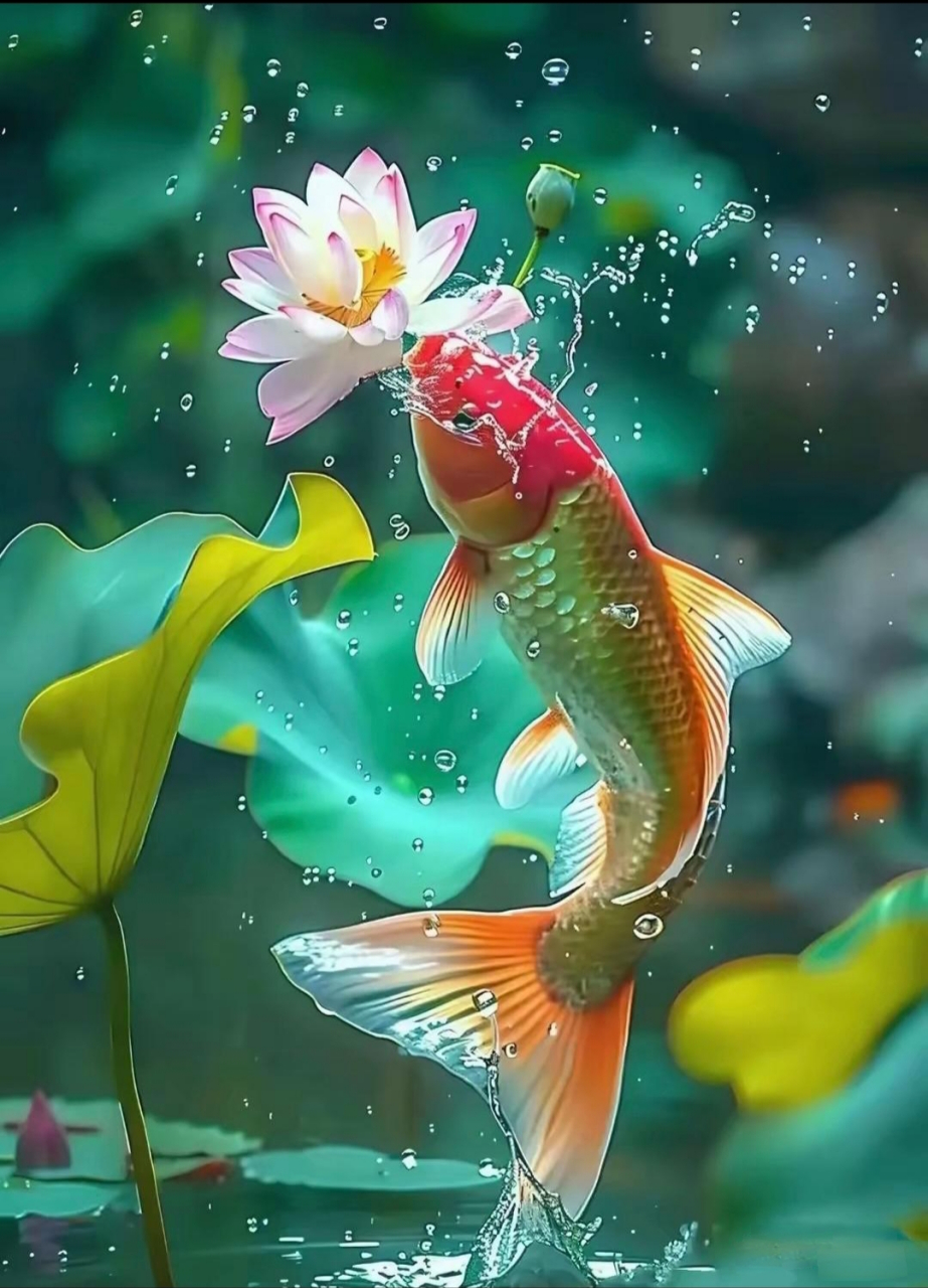 你见过草鱼鲤鱼跃出水面贪吃荷花吗?