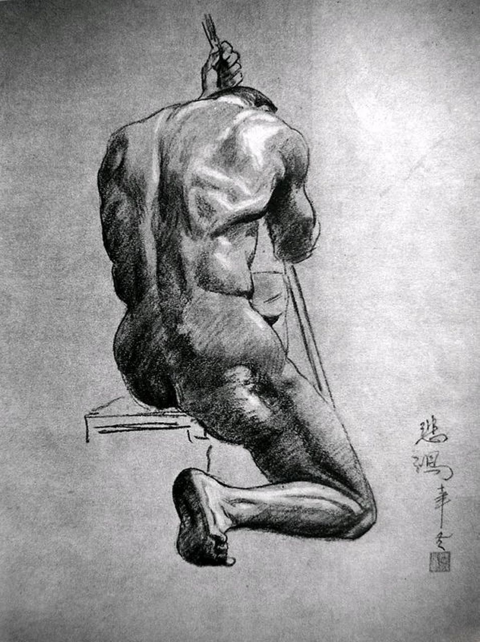 徐悲鸿素描手稿,在当时的中国画坛可谓天花板的存在,现在来看,依然