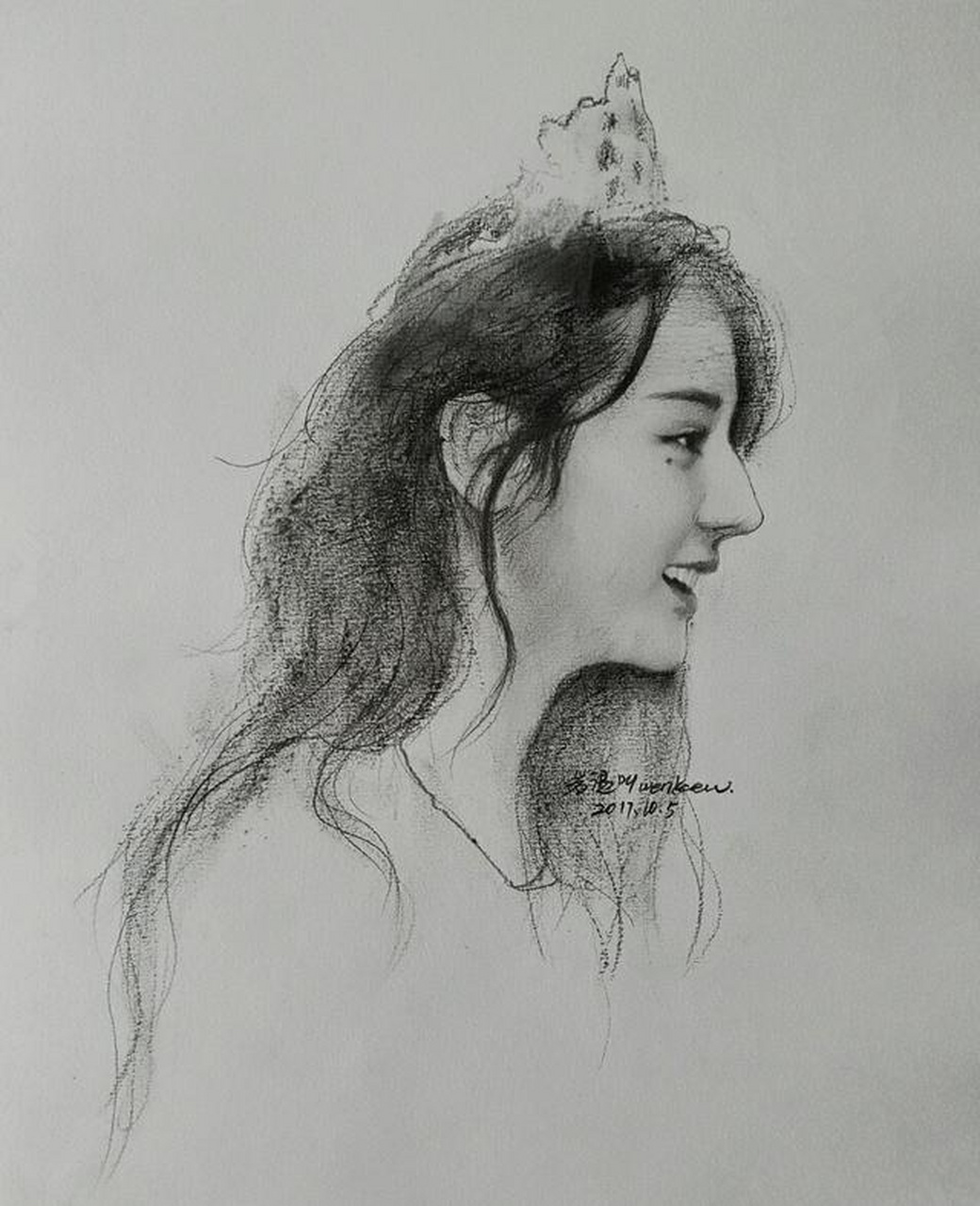 迪丽热巴素描画,用铅笔留住你的美