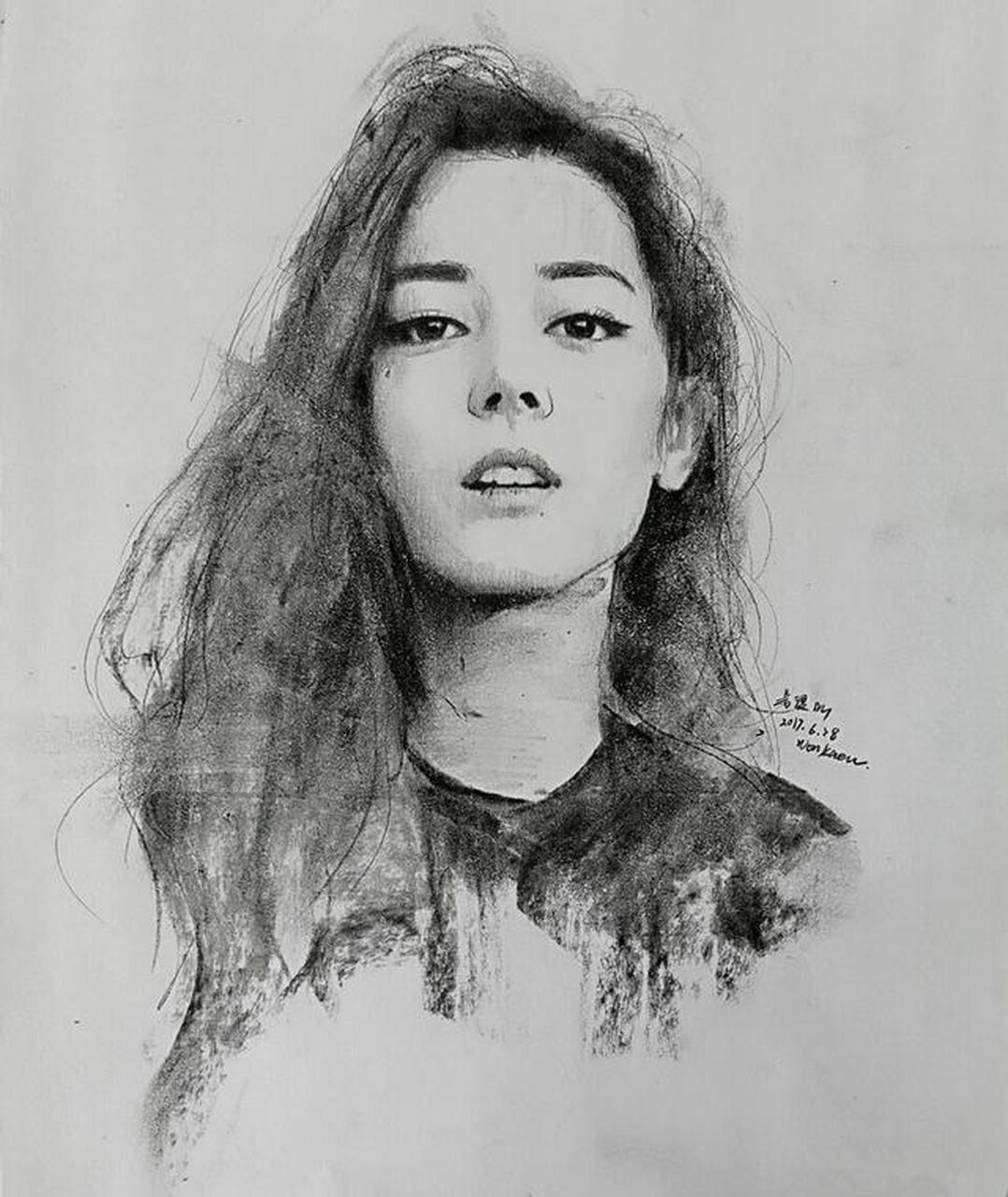 迪丽热巴素描画,用铅笔留住你的美
