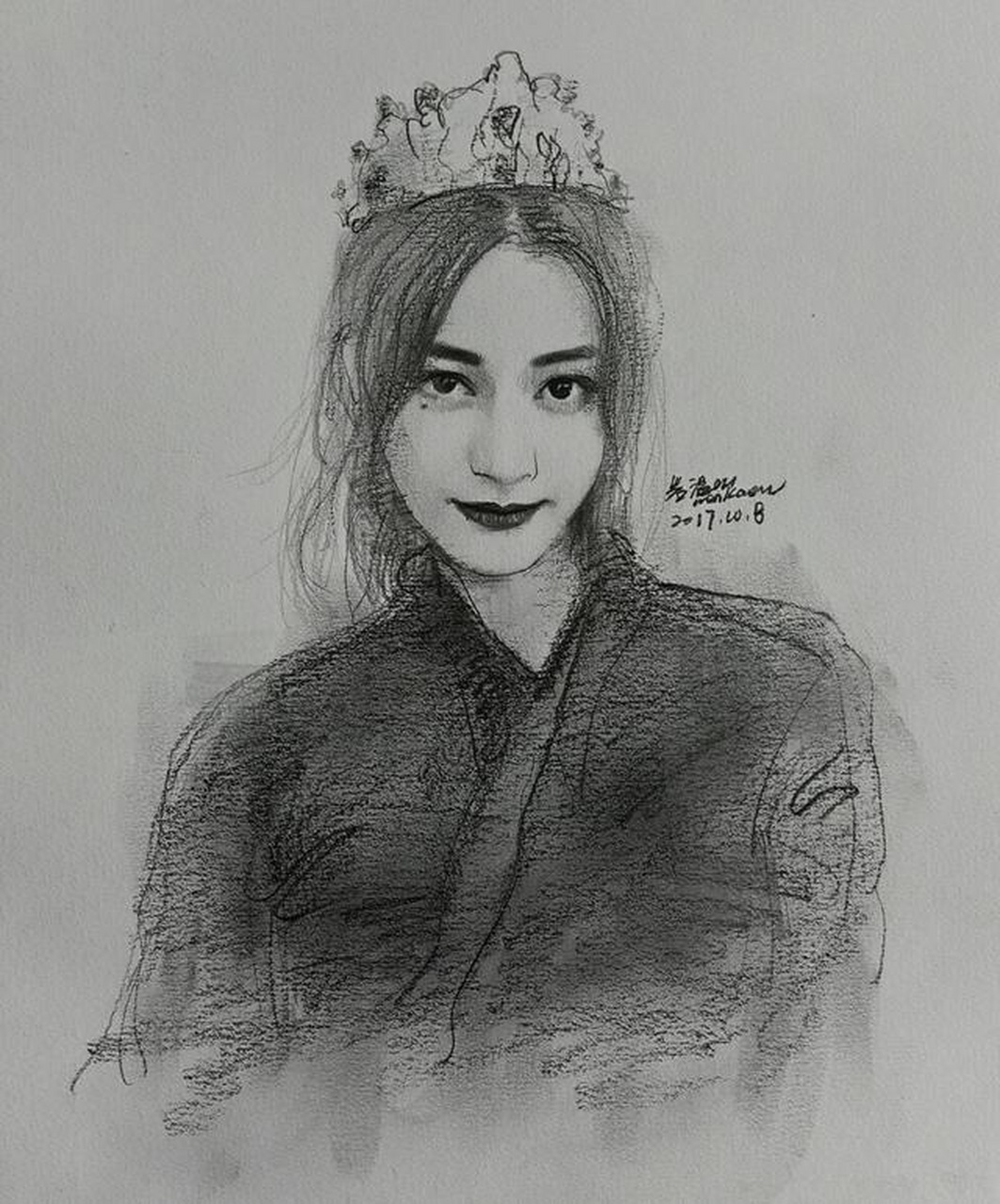 迪丽热巴素描画,用铅笔留住你的美
