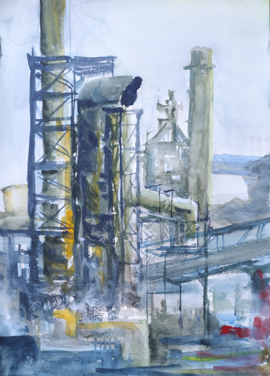 水彩练习 废弃的钢铁厂