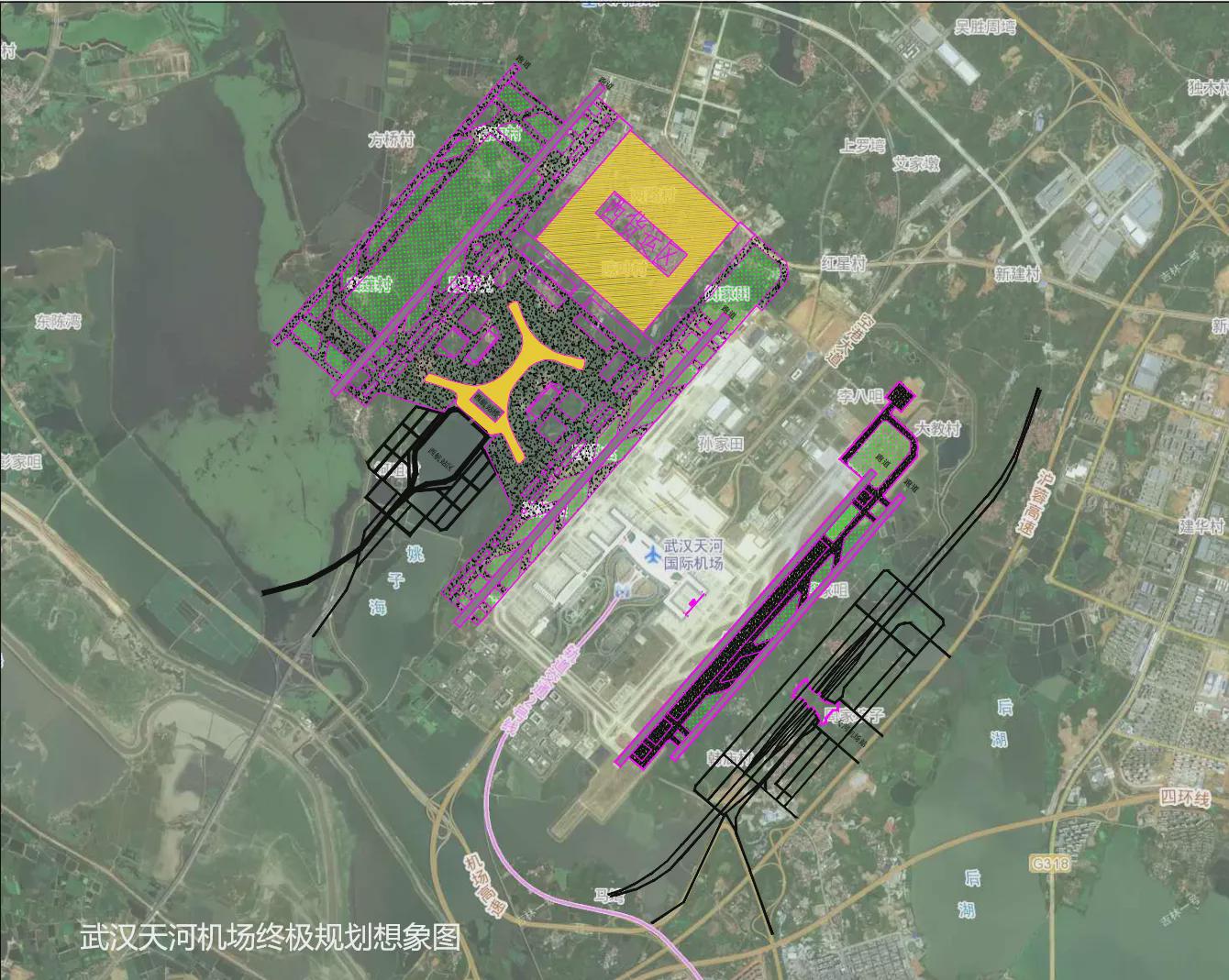 这是我规划的武汉天河机场第四跑道和第五跑道,和网上一些网友的差不