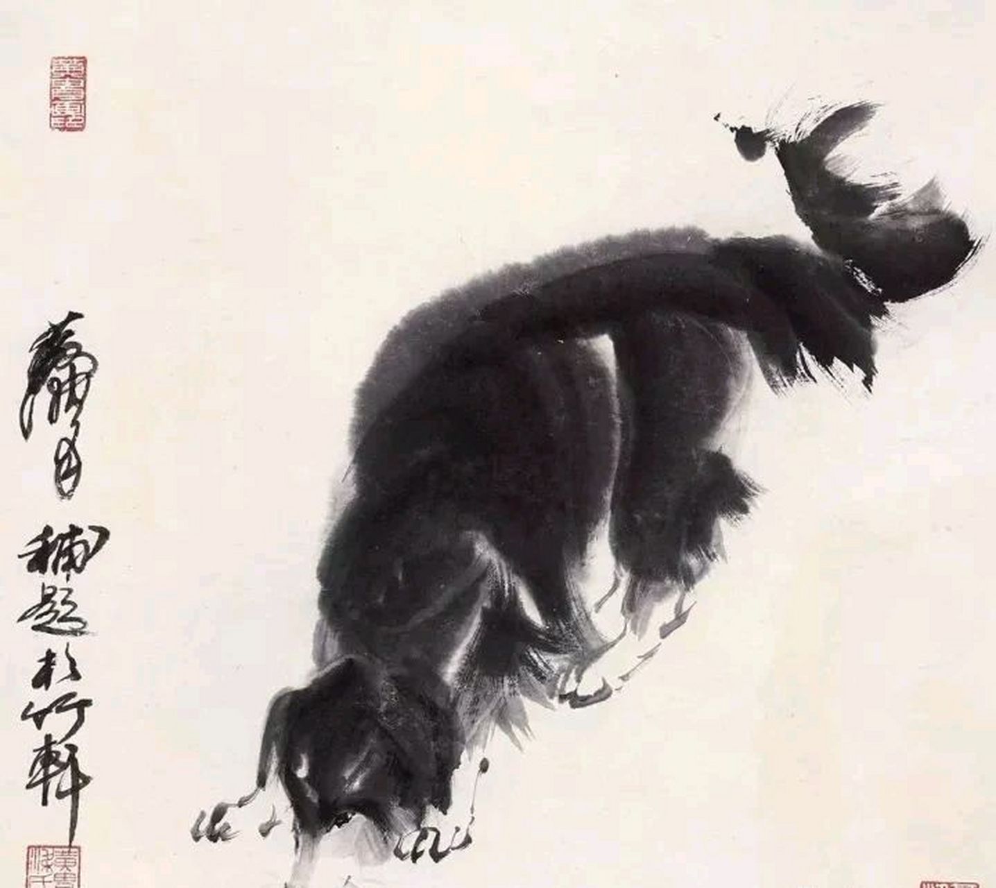 黄胄纯水墨画欣赏,这动物画绝了,除了驴,画狗,猫,猪,牛,都是天花板的