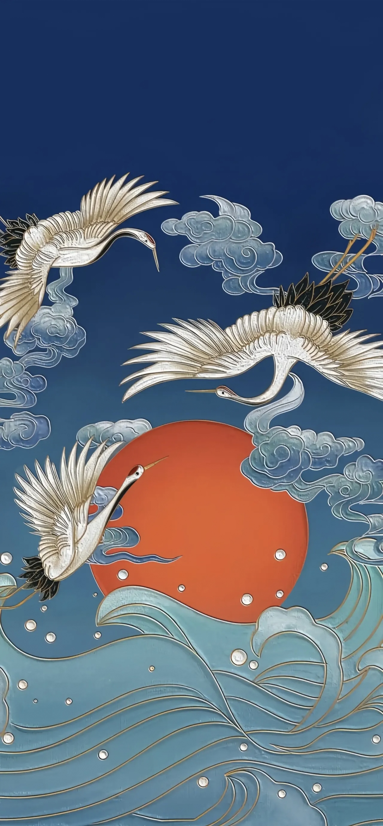 分享美图  红日仙鹤寓意着吉祥如意,福寿祥和,旭日东