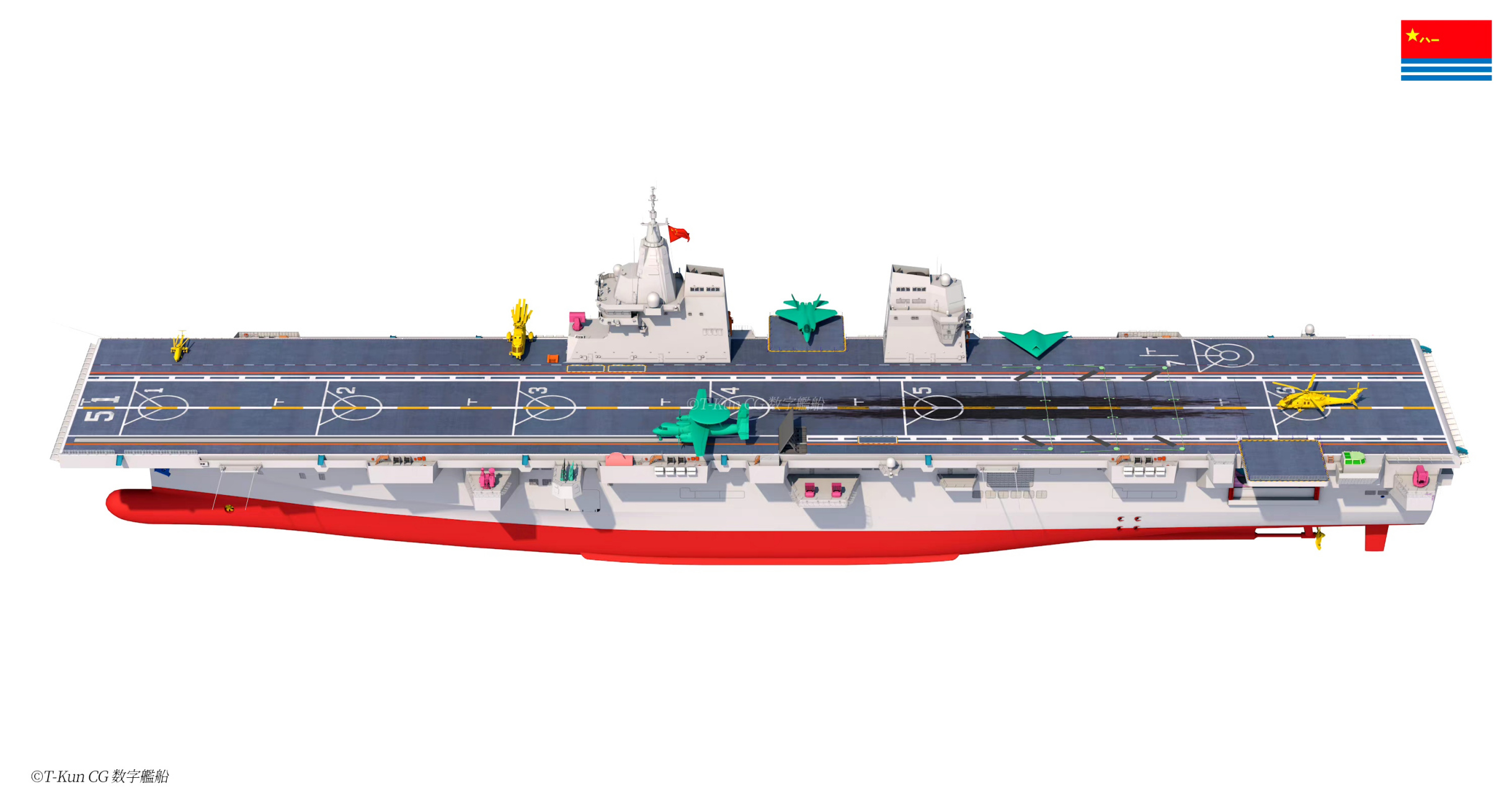 建模欣赏:中国海军 076型两栖攻击舰,采用了双舰岛和两台升降机,直通