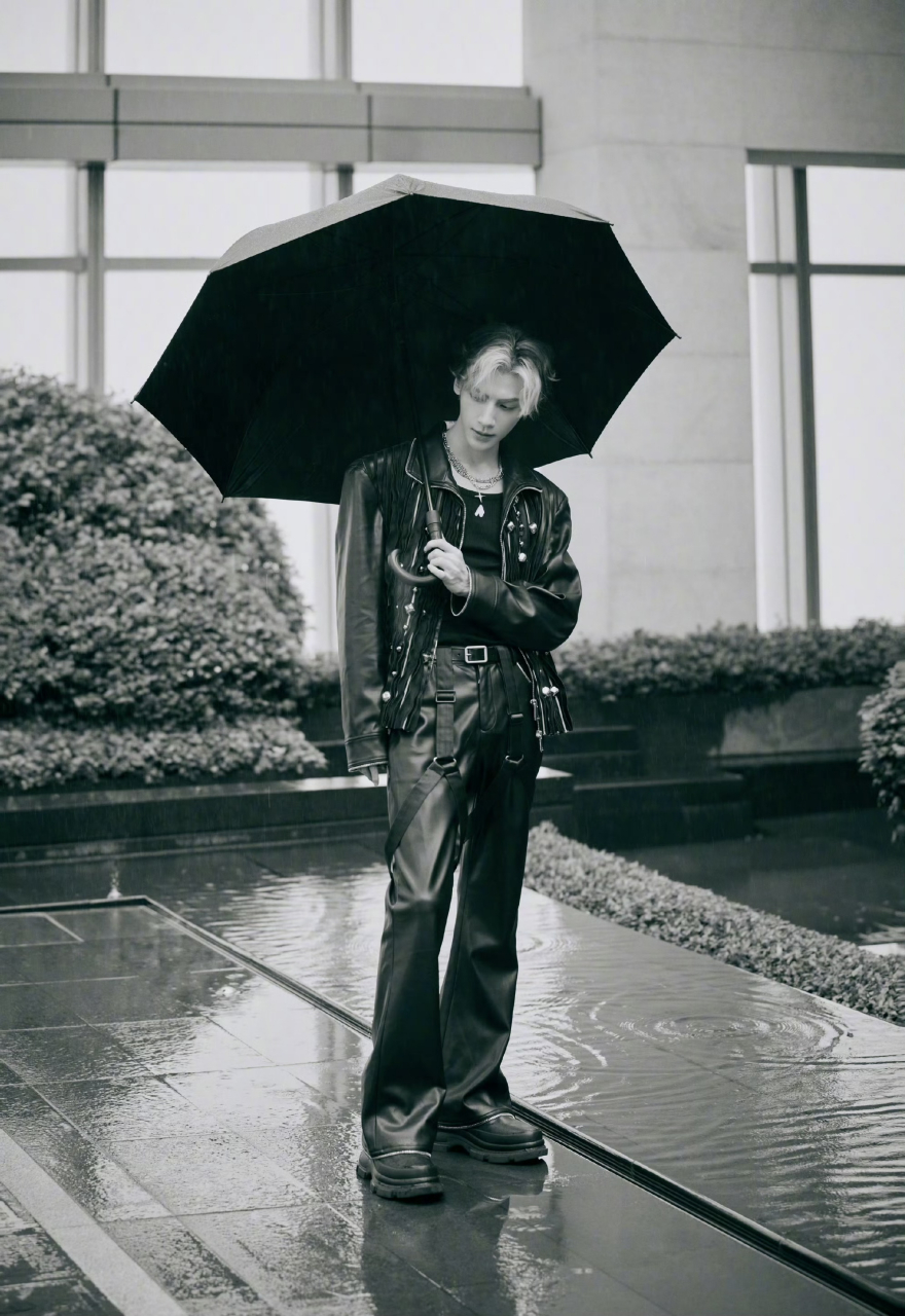 罗云熙如果再胖一点,应该就撑得起这个皮衣.