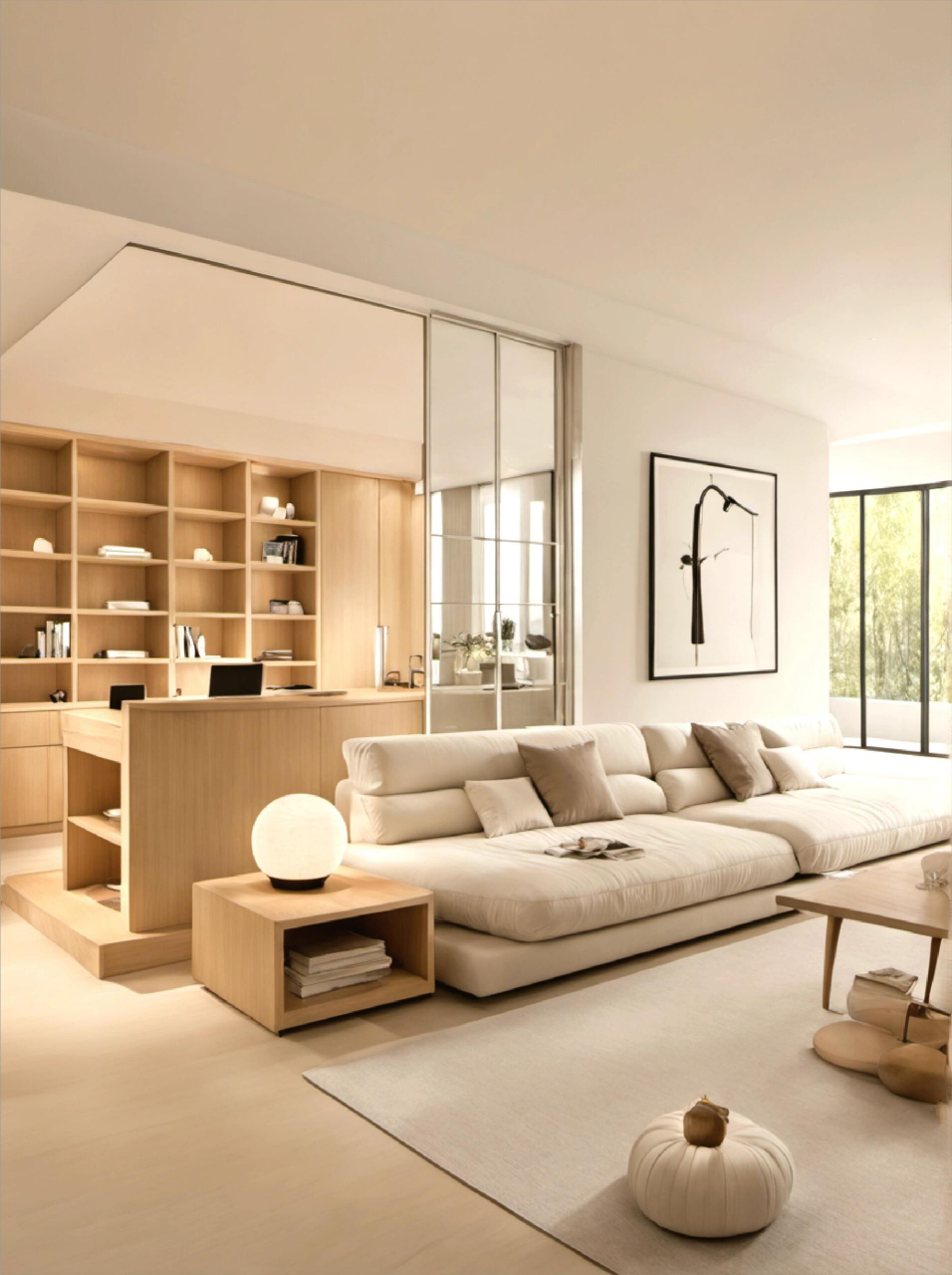 半墙隔断 开放式书房!客厅显大50㎡!