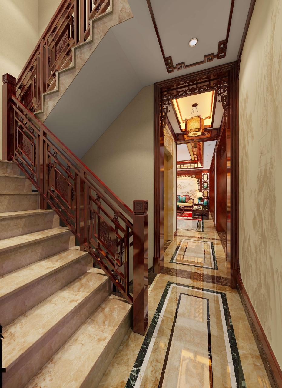 中式楼梯间作为连接上下楼层的重要元素,其设计不仅要考虑