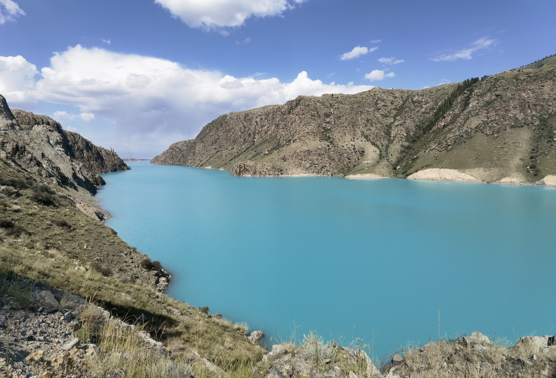 夏季蓝天陪伴下的昭苏玉湖,格外的漂亮.