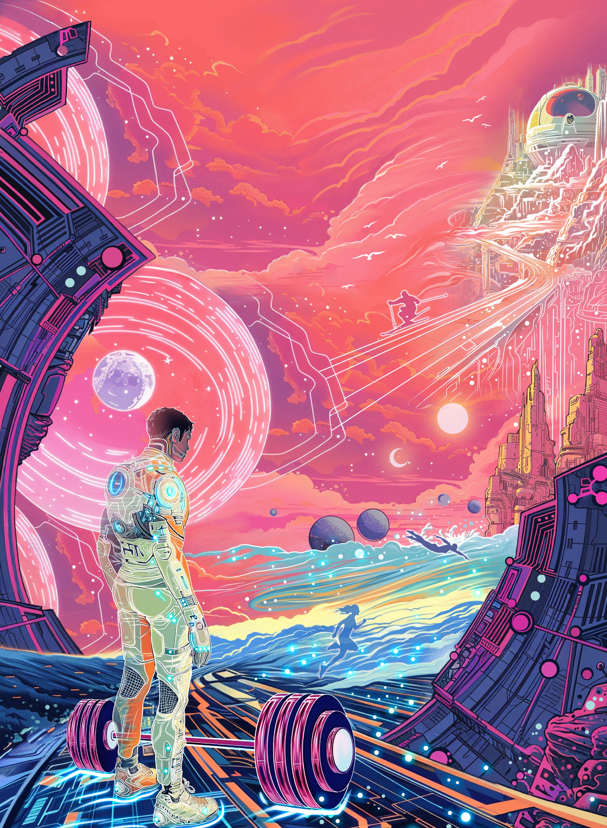 分享一组作品集《科幻运动会》插画作品,用天马行空的想象力描绘了