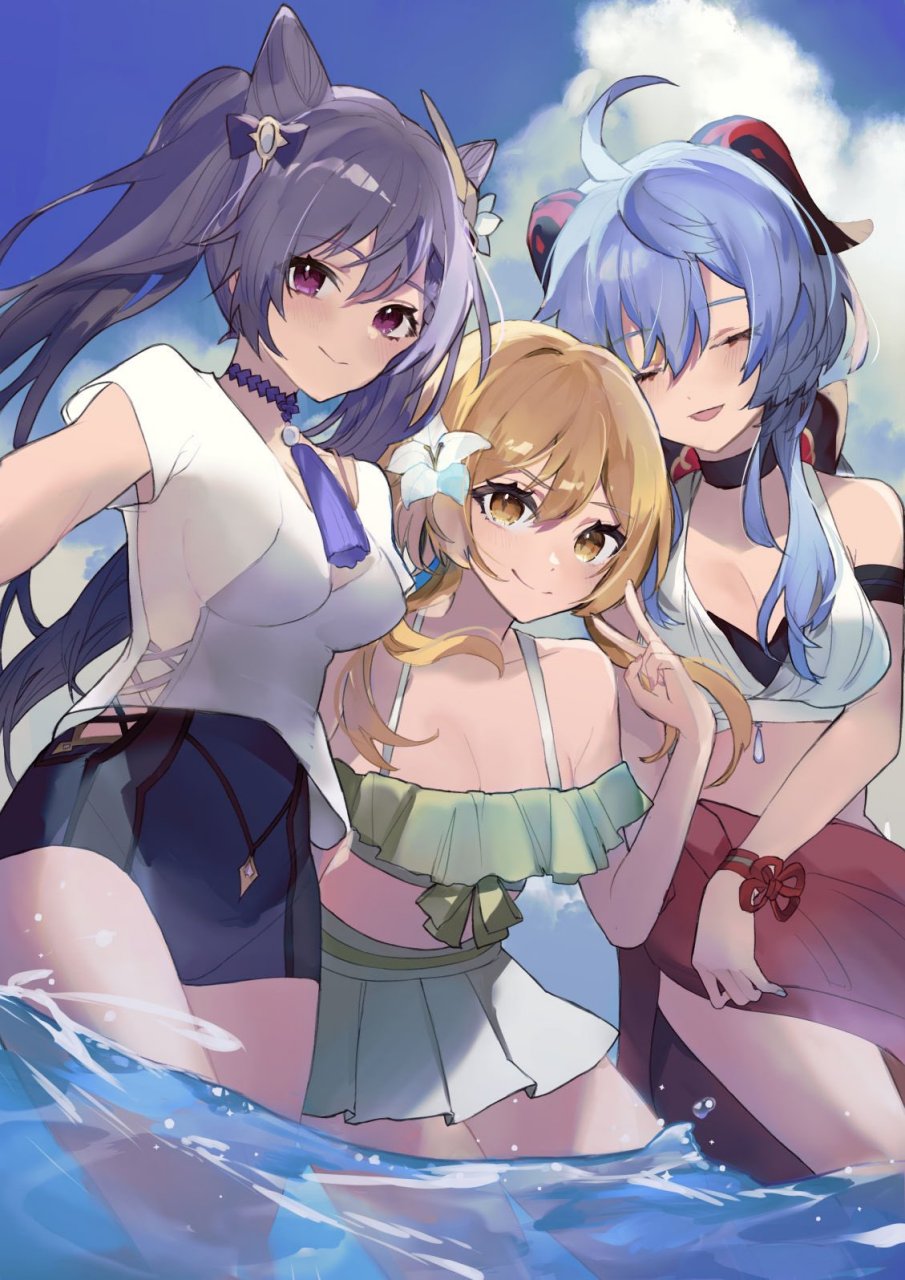 原神# 夏天,和甘雨刻晴一起玩水[期待] twi:ぷりんうに