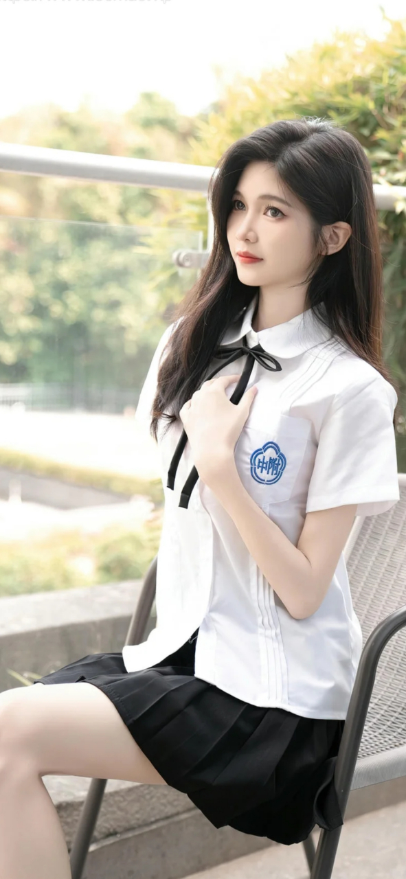 户外清新:程程程的校服百褶裙短袖衬衫映夏 在明媚的阳光下,程程程以