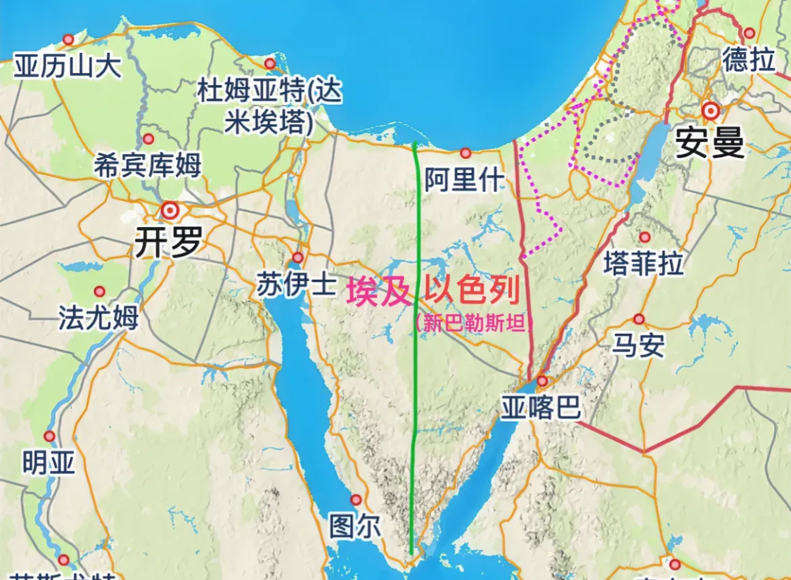 画条线,左边属于埃及,右边整理出一些部分于巴勒斯坦难民暂住,然后把
