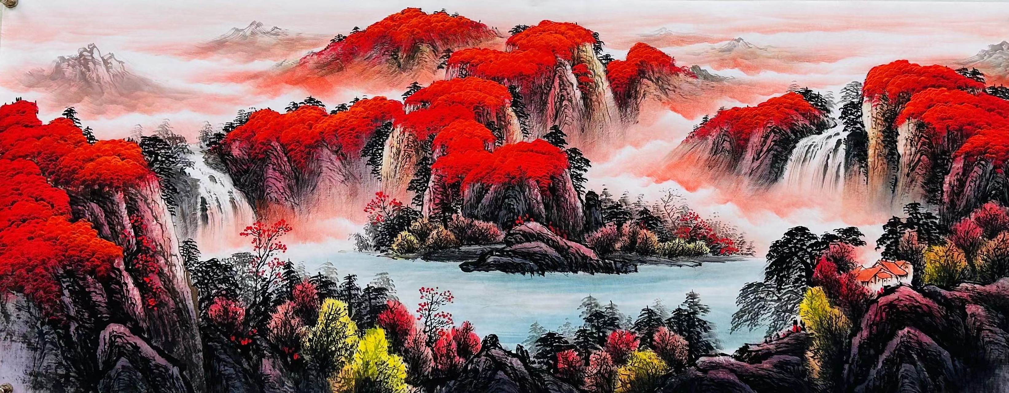 一幅《鸿运当头》给大家欣赏,尺寸180*69cm.柳莉