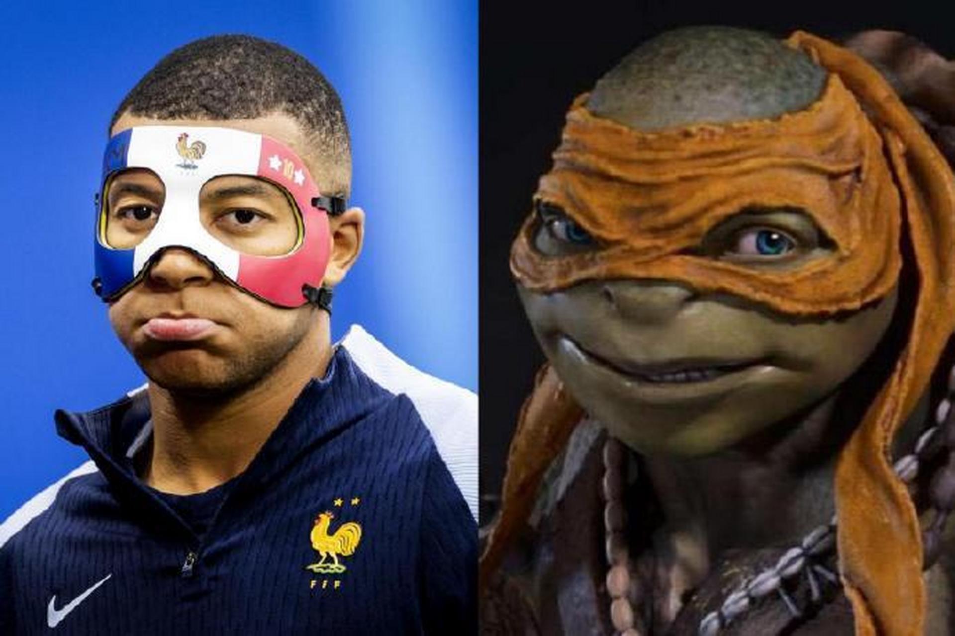 姆巴佩鼻梁骨折,不得不带面具训练,原来他和忍者神龟就差一个面具呀!