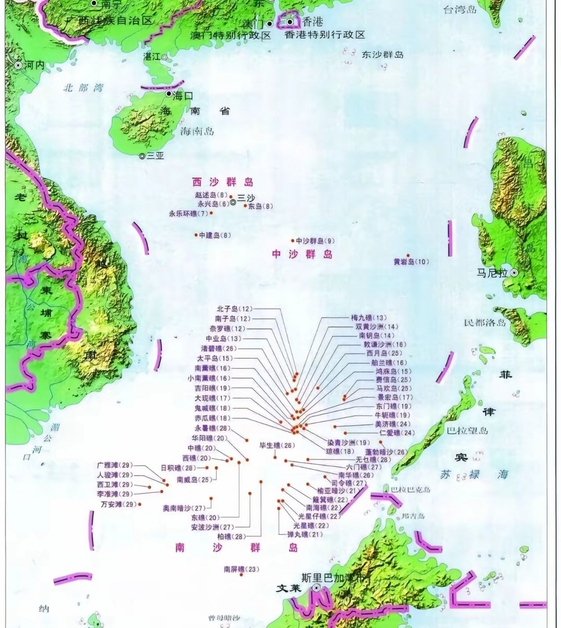 我国南海的岛屿分布图.