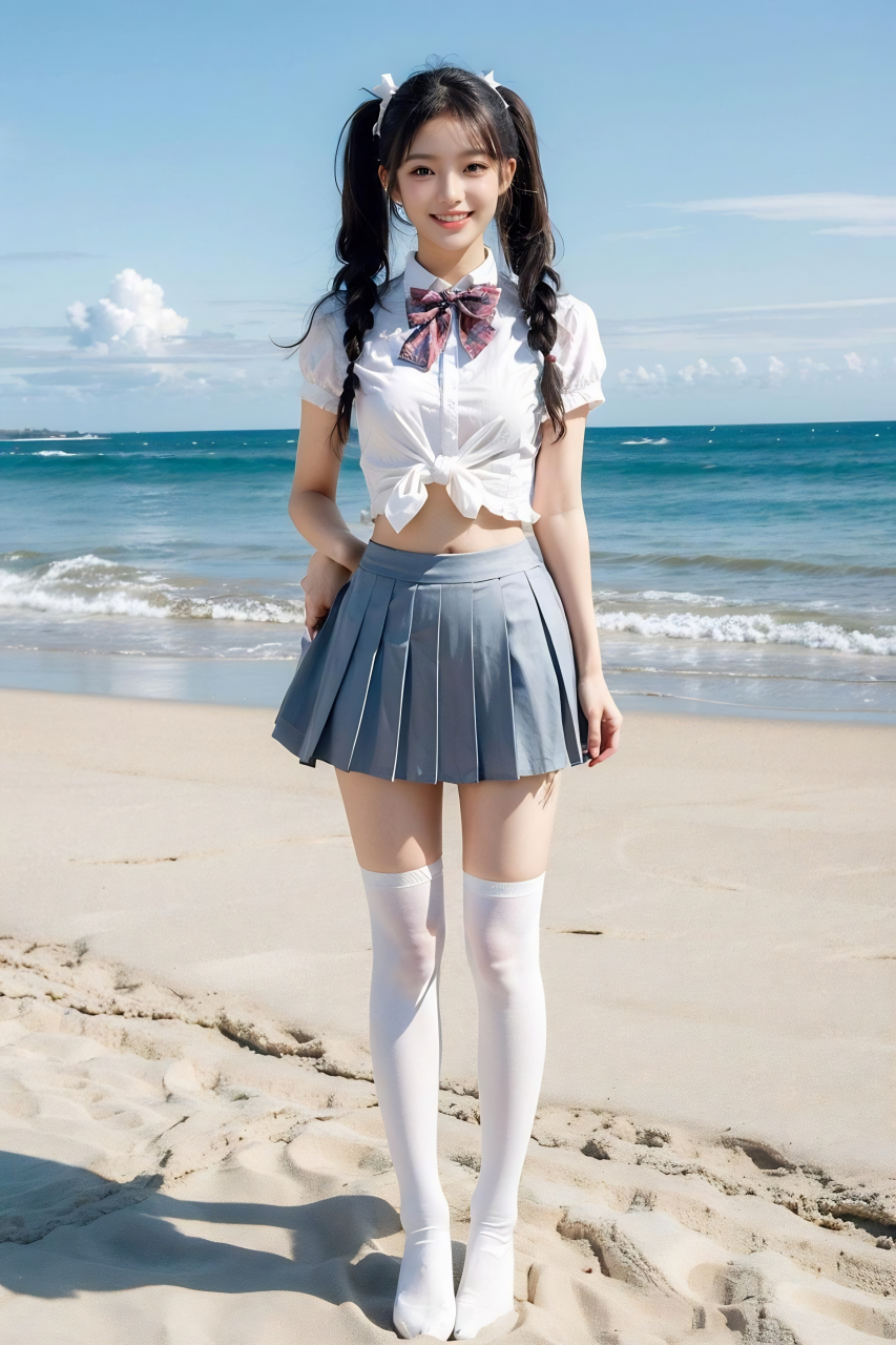 蓝色超短裙的美少女