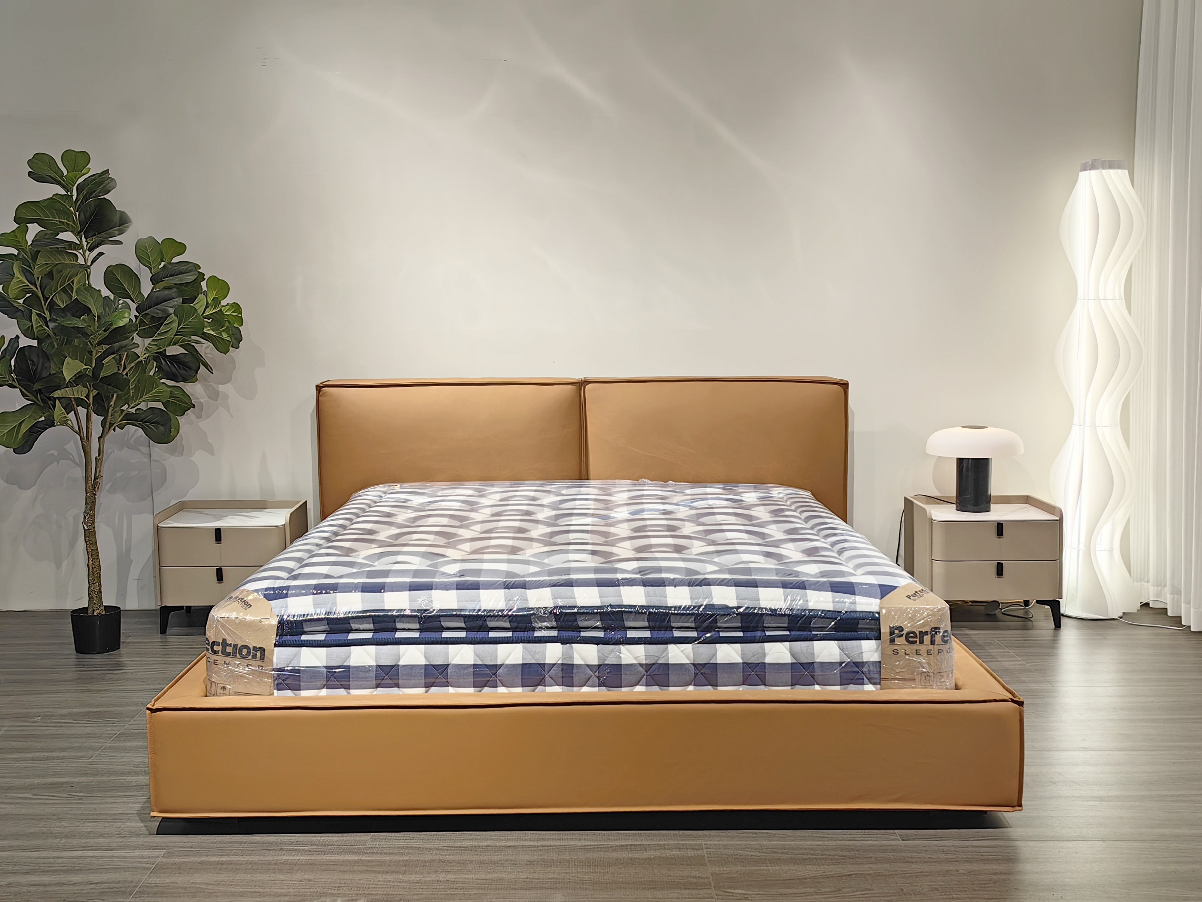 yc127豆腐快软床b极筒直皮床豆腐块双人床现代筒约主卧大床轻奢