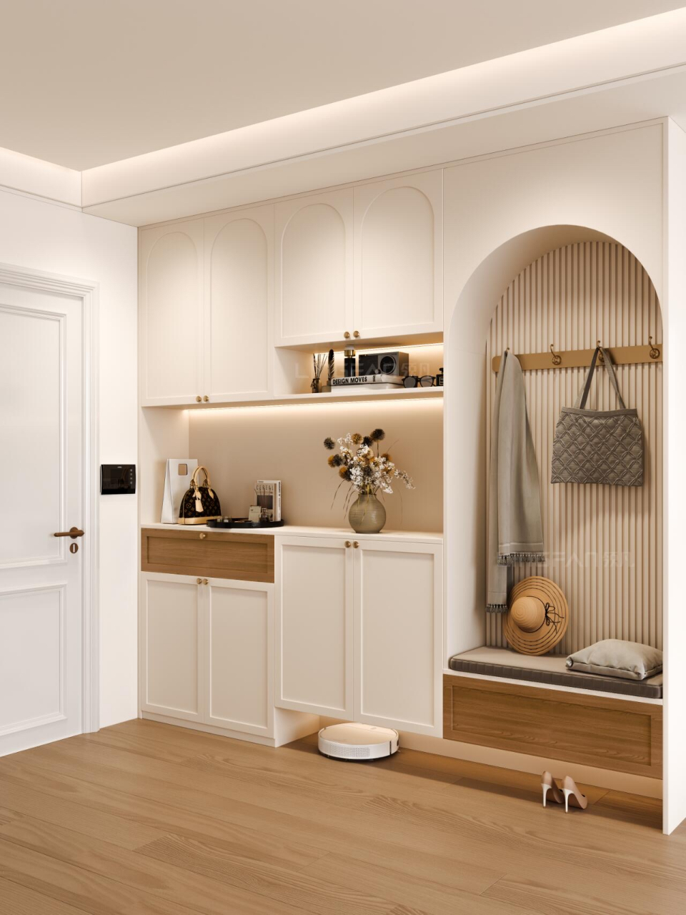 奶油原木风玄关鞋柜,回到家一整个心软软