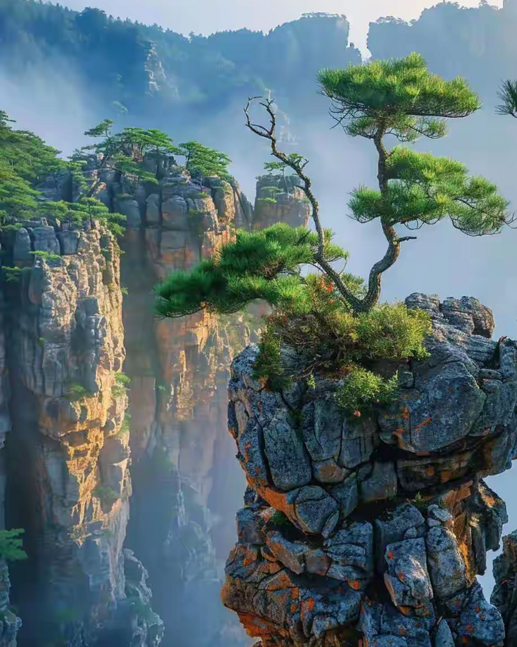 美景如画,那悬崖峭壁上的松树是神来之笔,漂亮不?[色][色][色]