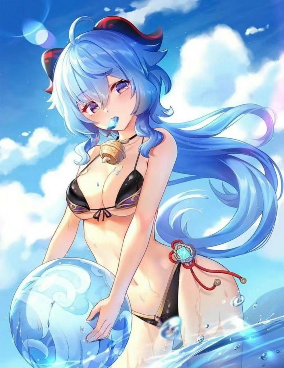 穿泳装在海边玩水的甘雨也太美了吧#原神