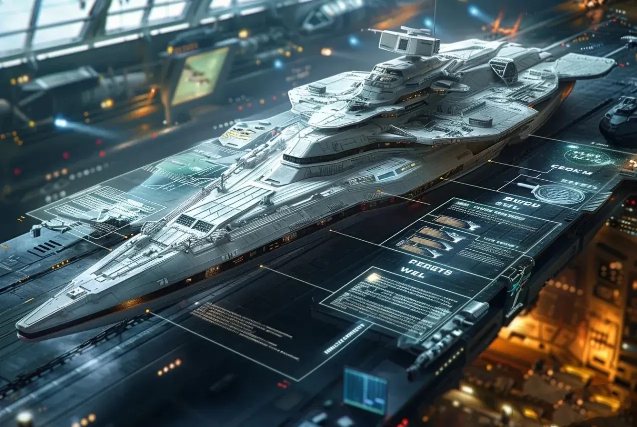 分享一组太空战舰插画作品,由ai生成,结合了当代舰船的一些特点,展现