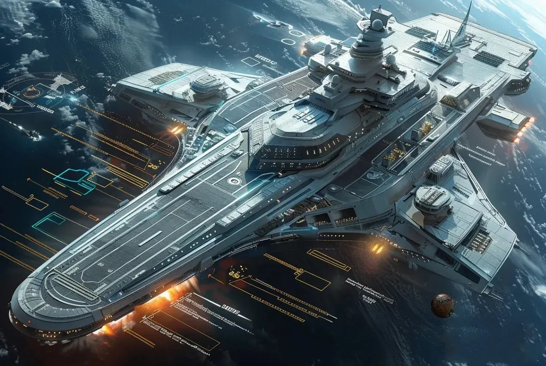 分享一组太空战舰插画作品,由ai生成,结合了当代舰船的一些特点,展现