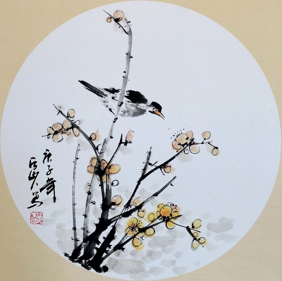 写意花鸟扇面小品——团扇国画,画得真韵美,画的真灵动.