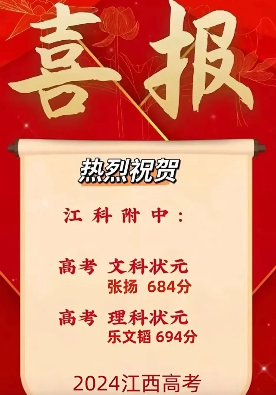 江西省2024年高考成绩放榜状元终于揭晓文理科状元来自同一所学校