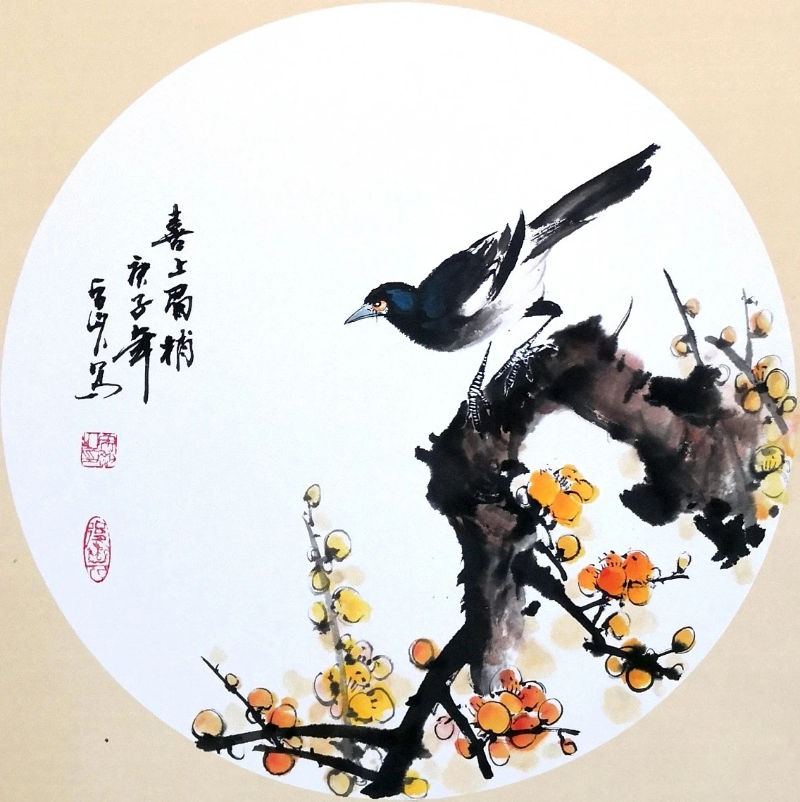 写意花鸟扇面小品——团扇国画,画得真韵美,画的真灵动.