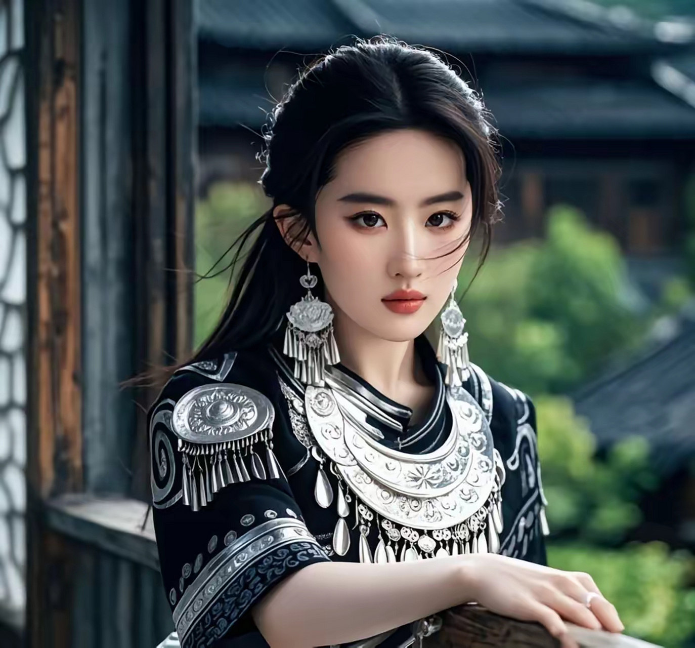 头像分享～神仙姐姐刘亦菲穿着苗族服饰,ai合成的