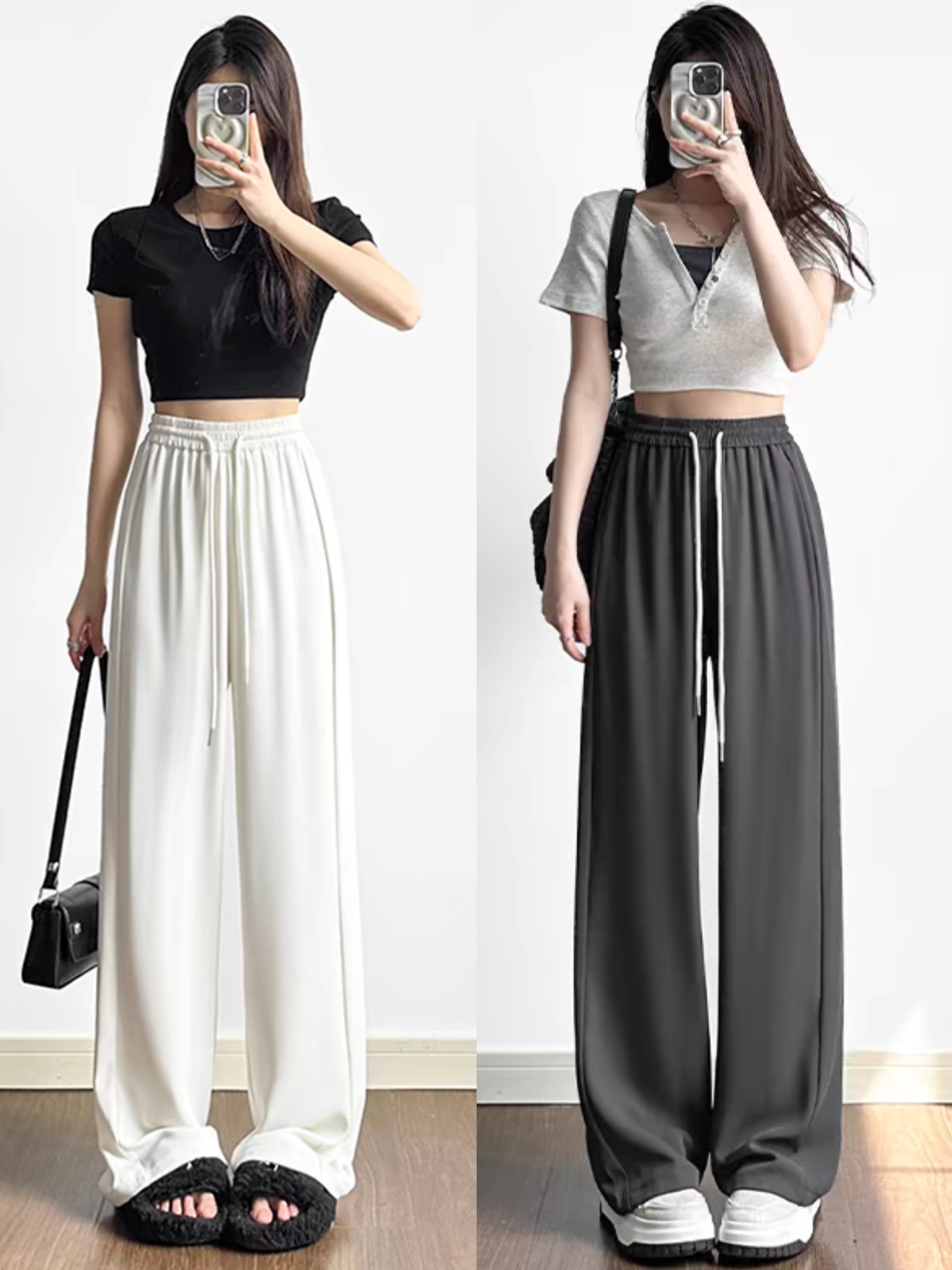 女生夏季穿阔腿裤显高显瘦的穿搭技巧如下.