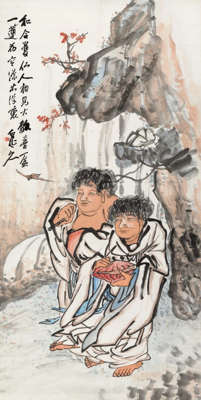 王一亭大写意人物,线条如铁,人物画优于师父吴昌硕.