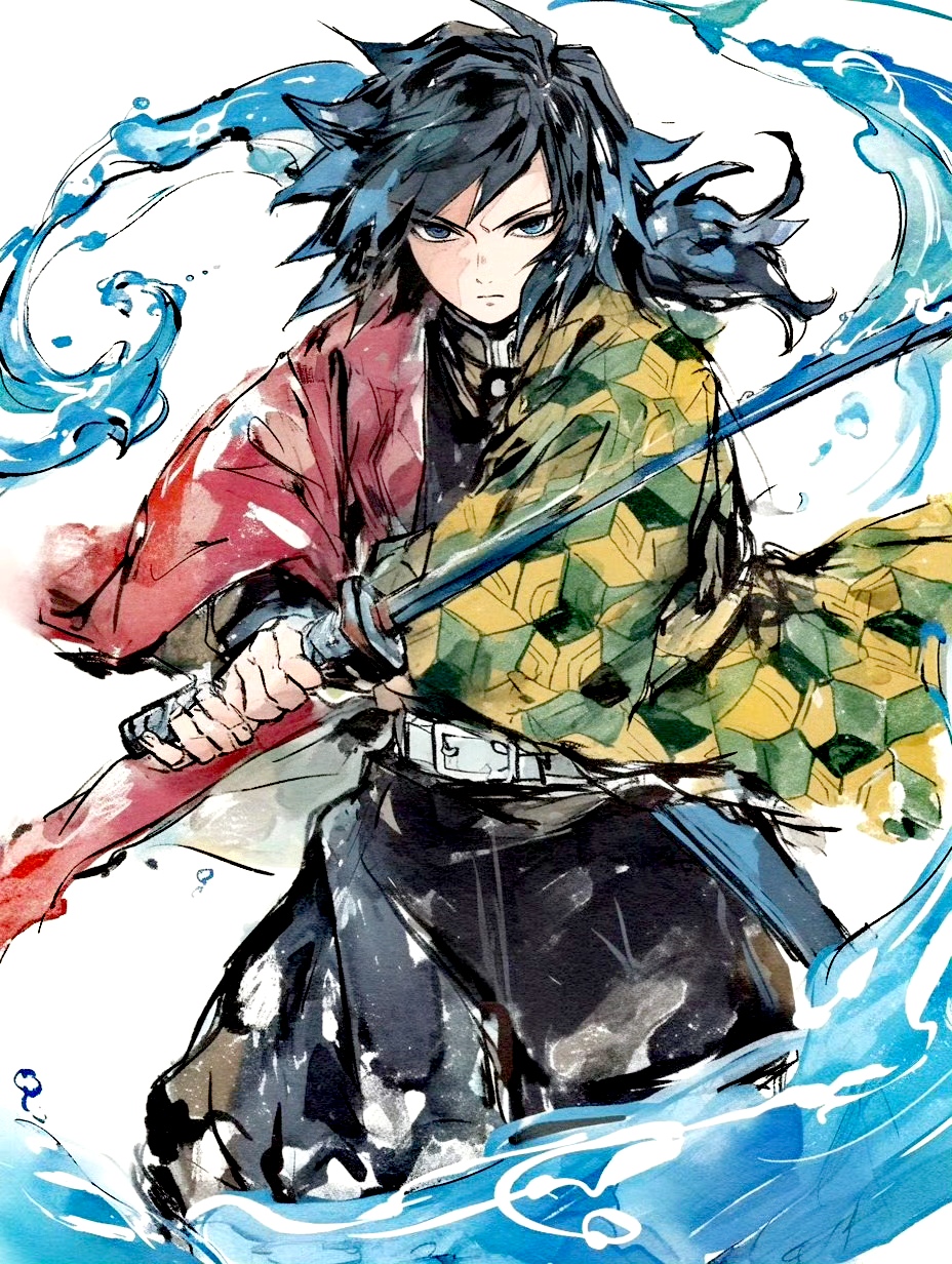 分享一组水墨风格的《鬼灭之刃》人物插画作品,用华丽的风格再现了鬼