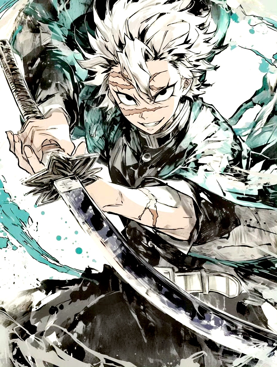 分享一组水墨风格的《鬼灭之刃》人物插画作品,用华丽的风格再现了鬼