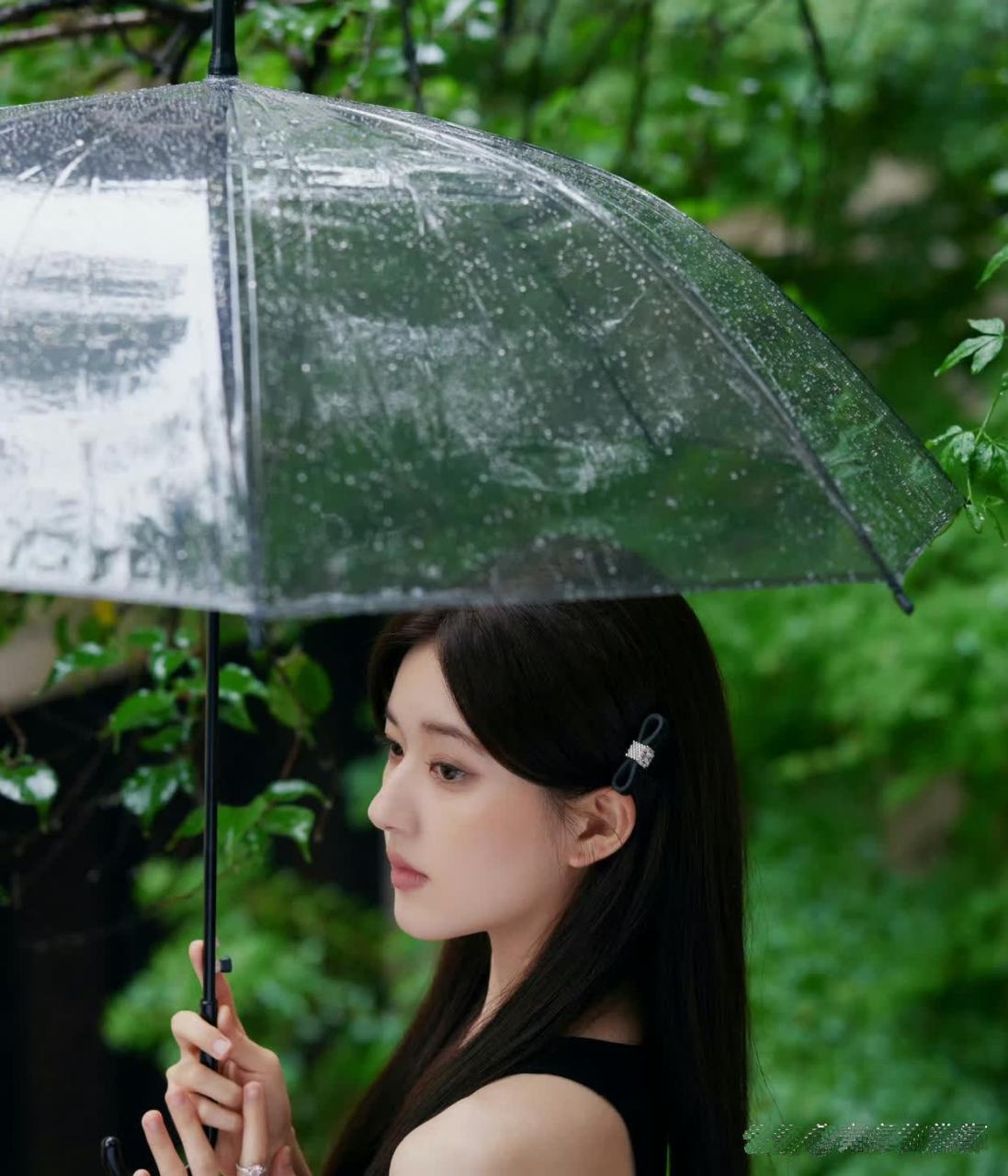 赵露思雨中撑伞照