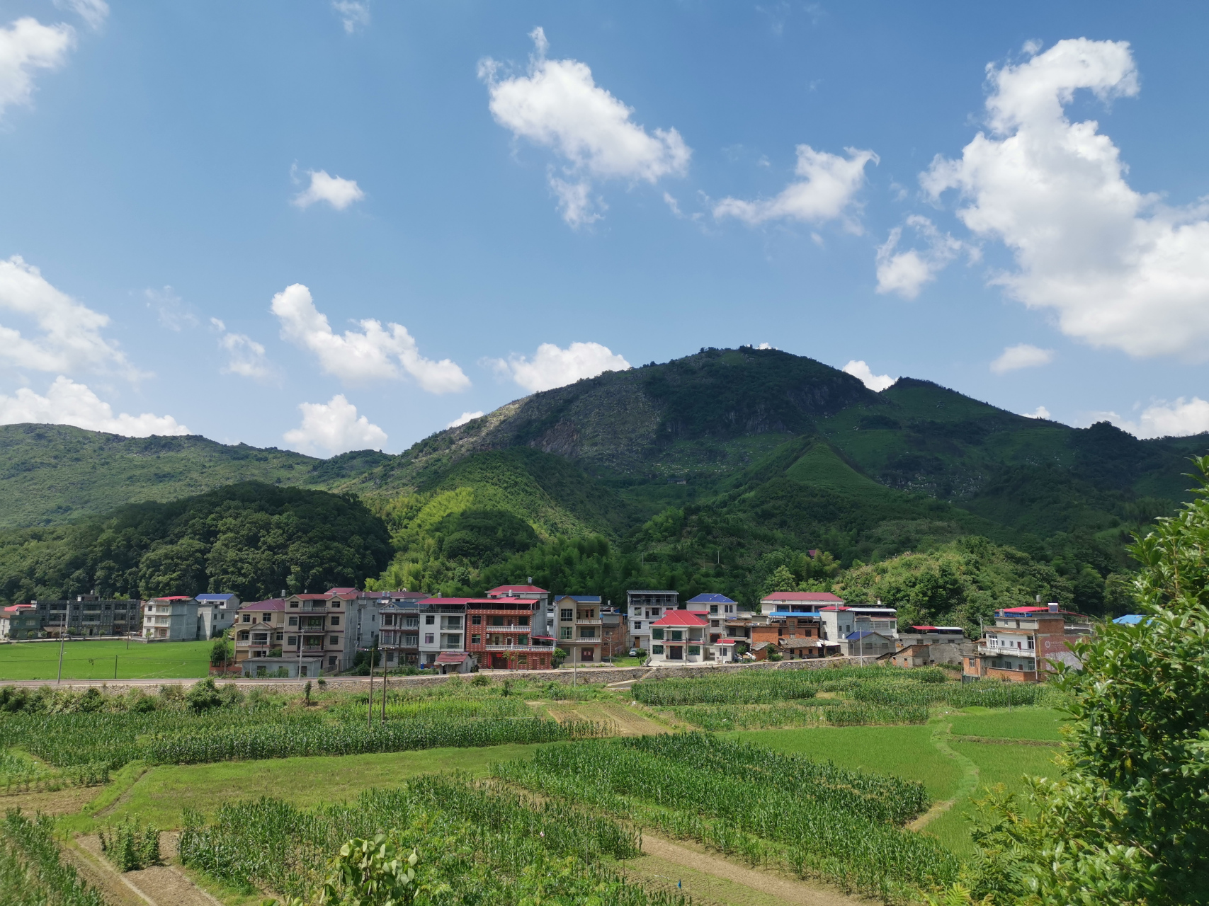 骑行咸宁通山九宫山,山下成片的水田,水渠里流水潺潺,从九宫山镇往