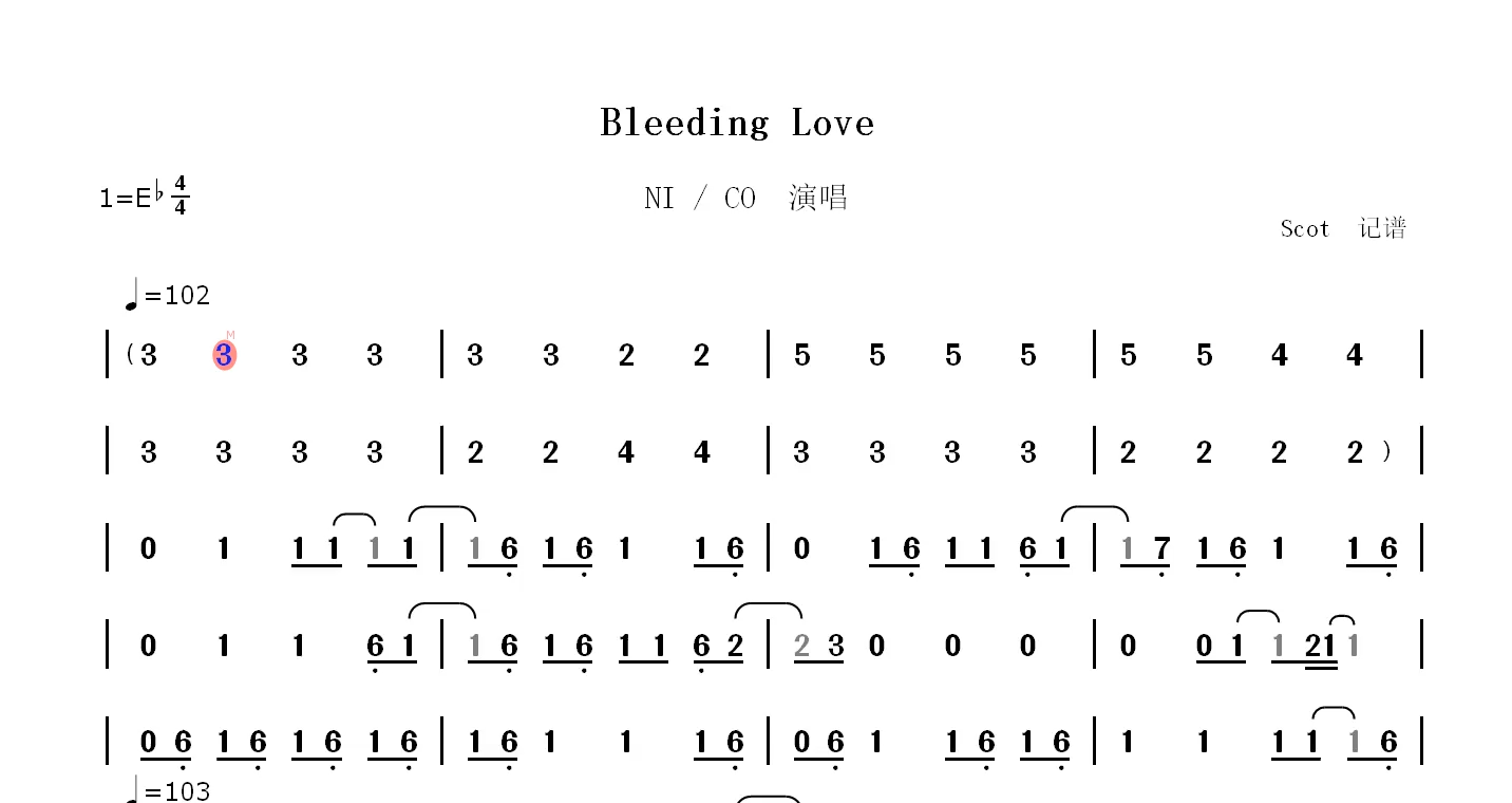 bleedinglove简谱图片