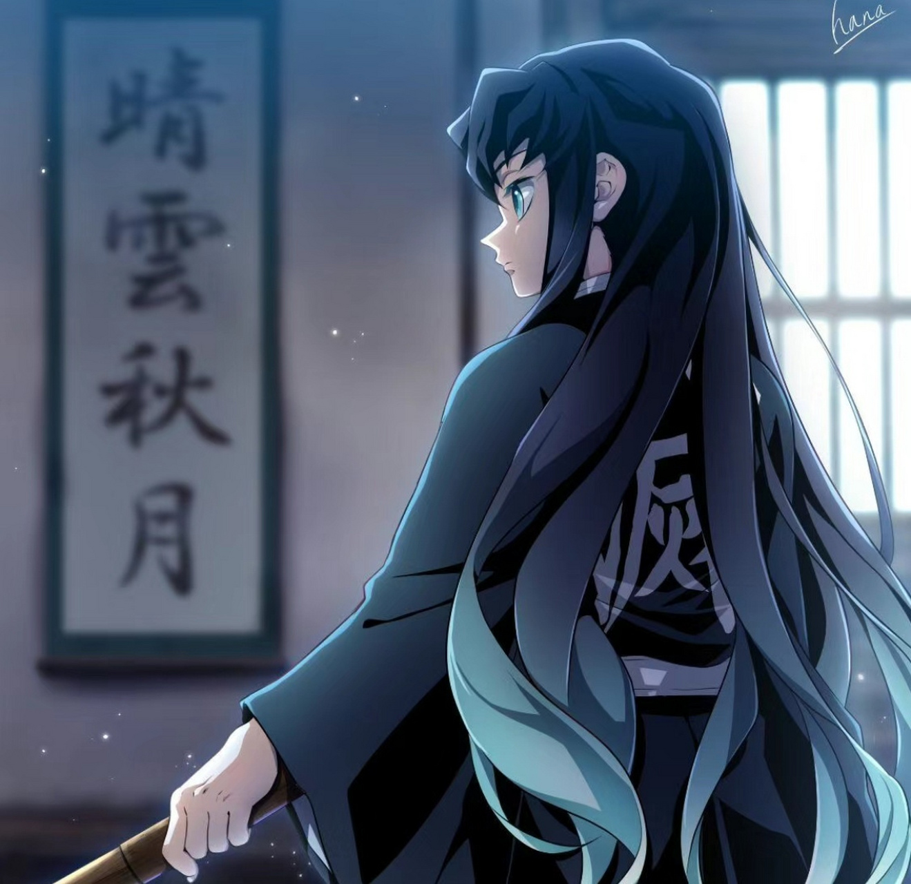 《鬼灭之刃》同人插画,用贴近动画的风格描绘了霞柱时透无一郎和鬼杀