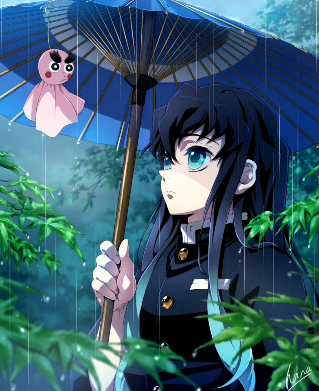 画师hana绘制的一组动漫《鬼灭之刃》同人插画,用贴近动画的风格描绘