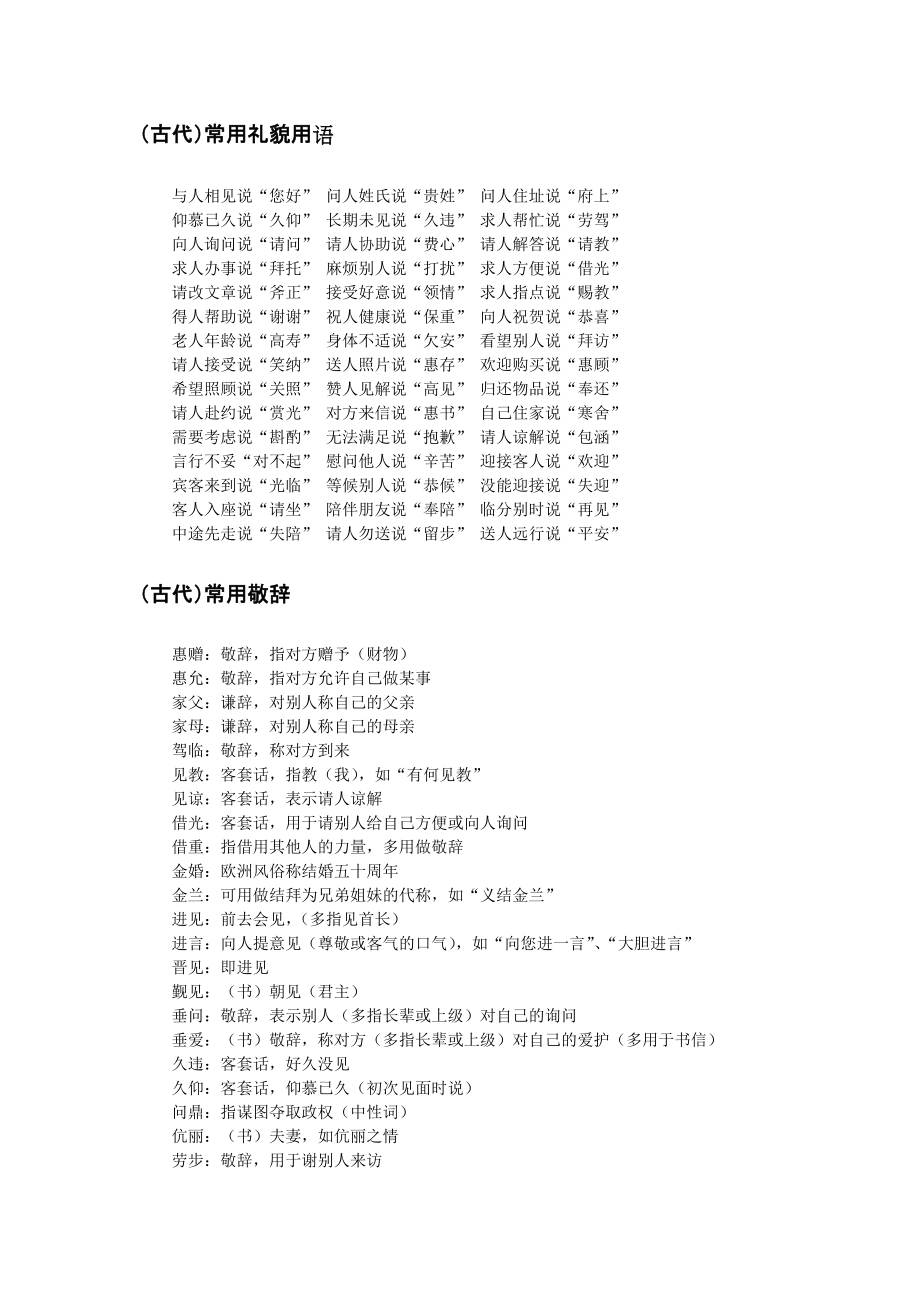 知识三 语言得体知识 一,15类常用敬辞