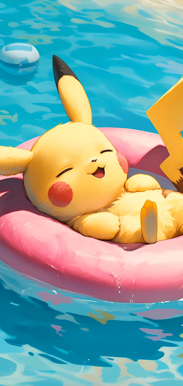 分享一组精灵宝可梦插画作品,由ai生成,展现了皮卡丘在水中玩耍的情景